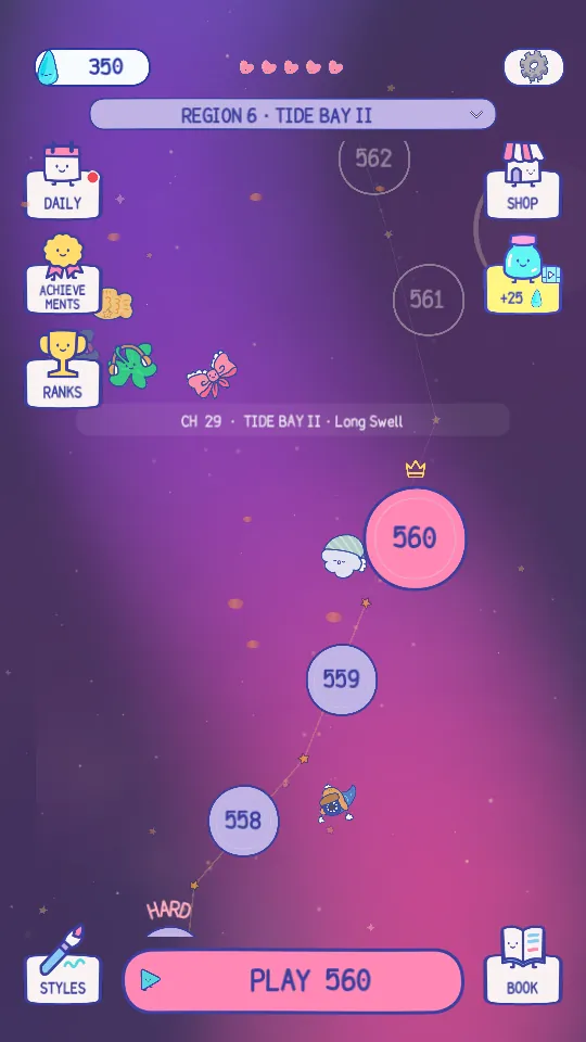 9Cat Ripple Snap level map, with hearts, drops and the drop jar