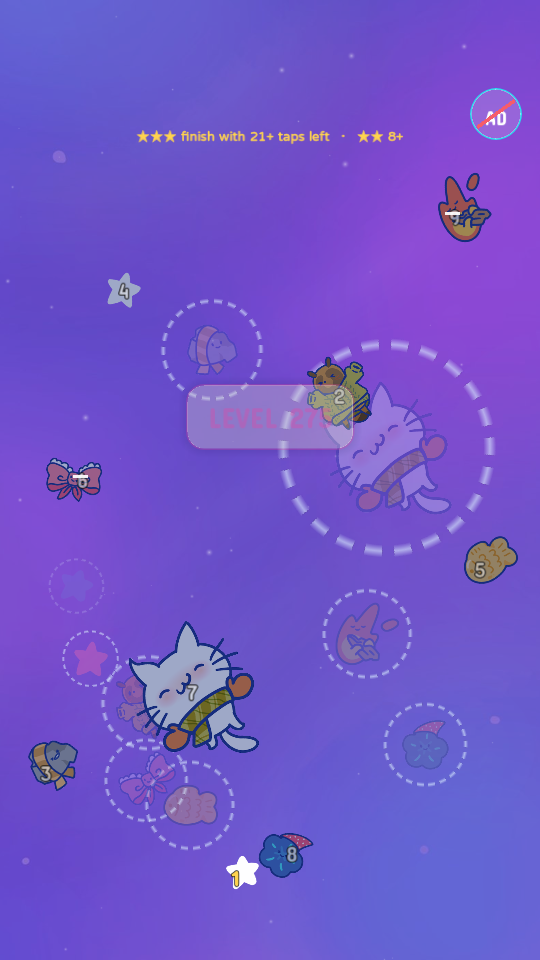 9Cat Ripple Snap ONE BY ONE mode: friends numbered in the order they go home