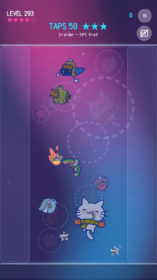 9Cat Ripple Snap ONE BY ONE mode: friends numbered in the order they go home