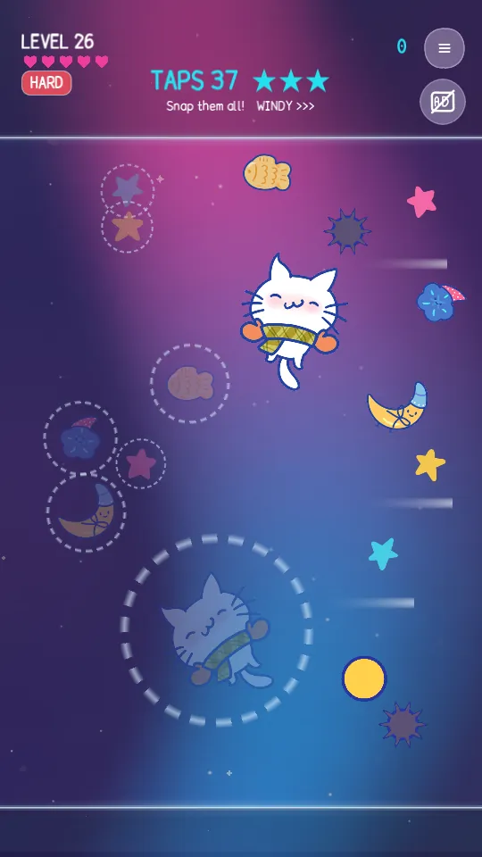 9Cat Ripple Snap gameplay: friends drifting toward their dashed home outlines